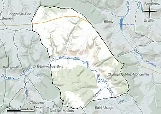 Carte en couleur présentant le réseau hydrographique de la commune
