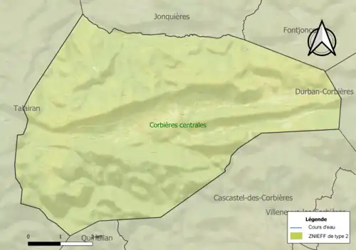 Carte de la ZNIEFF de type 2 sur la commune.