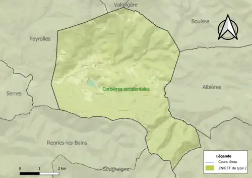 Carte de la ZNIEFF de type 2 sur la commune.