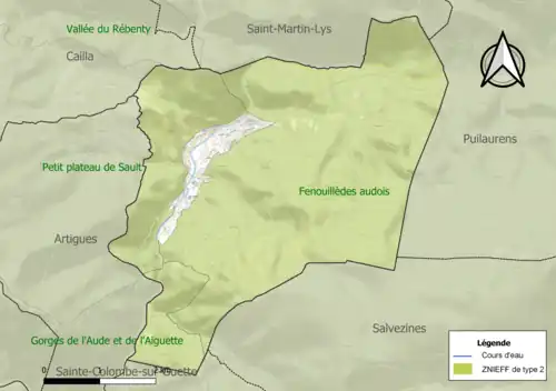Carte des ZNIEFF de type 2 sur la commune.