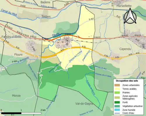 Carte en couleurs présentant l'occupation des sols.