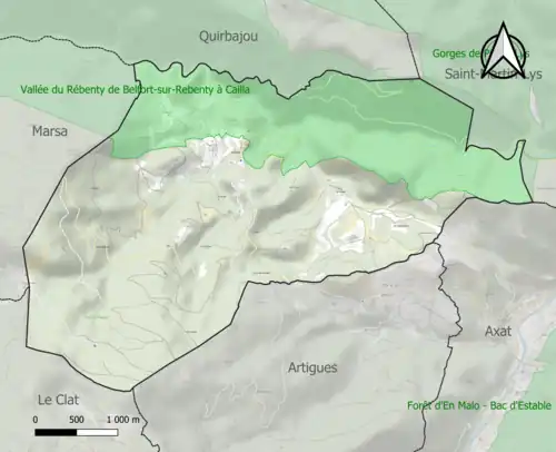 Carte de la ZNIEFF de type 1 sur la commune.