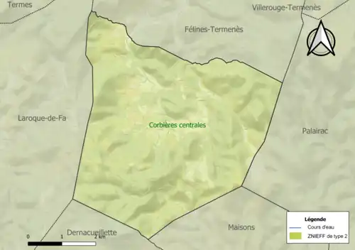 Carte de la ZNIEFF de type 2 sur la commune.