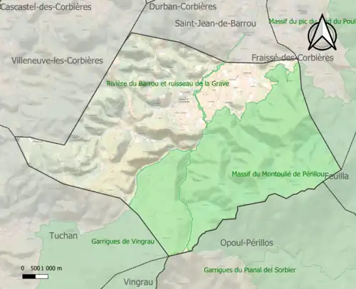 Carte des ZNIEFF de type 1 sur la commune.