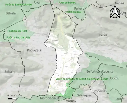 Carte des ZNIEFF de type 1 sur la commune.