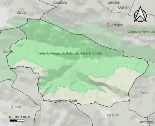 Carte de la ZNIEFF de type 1 sur la commune.