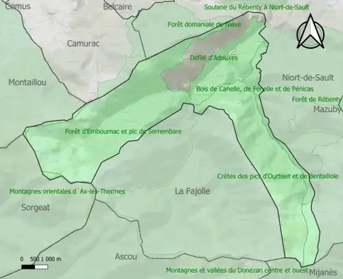 Carte des ZNIEFF de type 1 sur la commune.