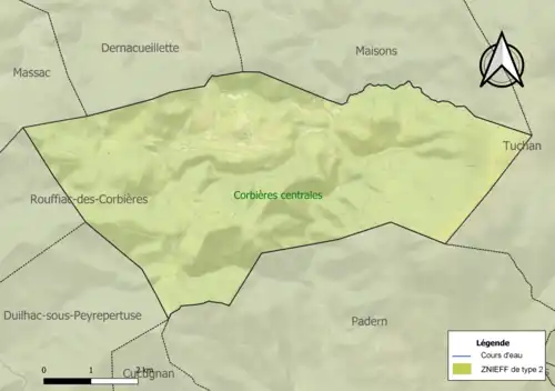 Carte de la ZNIEFF de type 2 sur la commune.