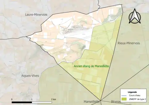 Carte de la ZNIEFF de type 2 sur la commune.