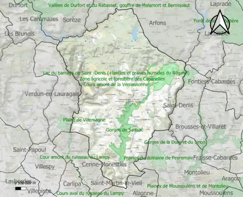 Carte des ZNIEFF de type 1 sur la commune.
