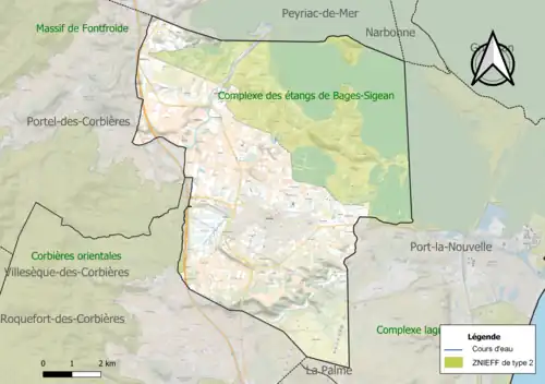 Carte des ZNIEFF de type 2 pour la commune.