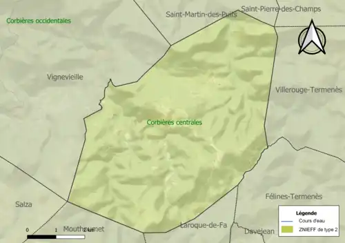 Carte de la ZNIEFF de type 2 sur la commune.