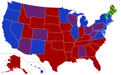 Carte des États selon la couleur politique de leurs sénateurs.