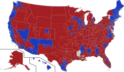 Carte des circonscriptions selon la couleur politique du représentant.