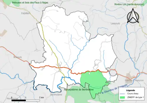 Carte de la ZNIEFF de type 1 de la commune.