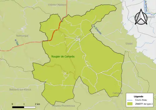 Carte de la ZNIEFF de type 2 de la commune.