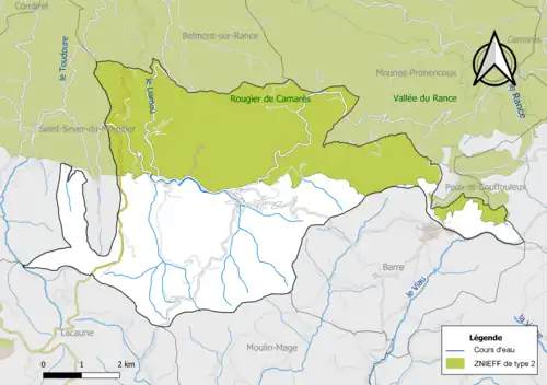 Carte des ZNIEFF de type 2 de la commune.