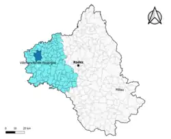 Villeneuve dans l'arrondissement de Villefranche-de-Rouergue en 2020.
