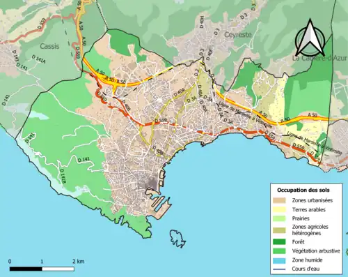 Carte en couleurs présentant l'occupation des sols.
