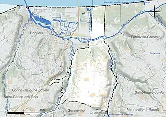 Carte en couleur présentant le réseau hydrographique de la commune