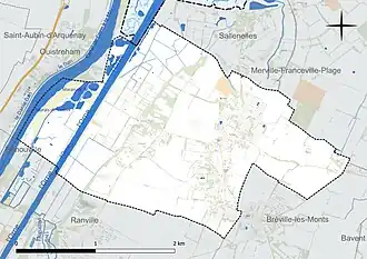 Carte en couleur présentant le réseau hydrographique de la commune