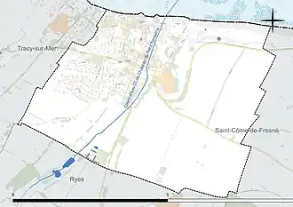 Carte en couleur présentant le réseau hydrographique de la commune