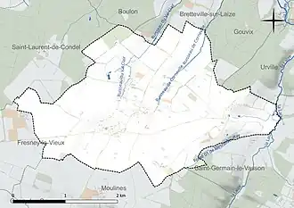 Carte en couleur présentant le réseau hydrographique de la commune