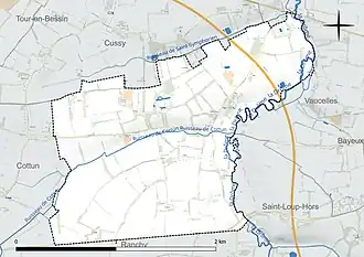 Carte en couleur présentant le réseau hydrographique de la commune