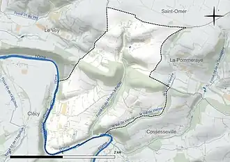 Carte en couleur présentant le réseau hydrographique de la commune