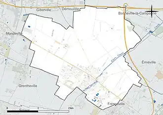 Carte en couleur présentant le réseau hydrographique de la commune
