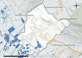 Carte en couleur présentant le réseau hydrographique de la commune