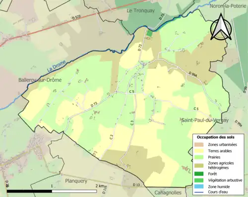 Carte en couleurs présentant l'occupation des sols.