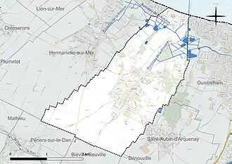 Carte en couleur présentant le réseau hydrographique de la commune