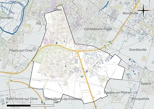 Carte en couleur présentant le réseau hydrographique de la commune