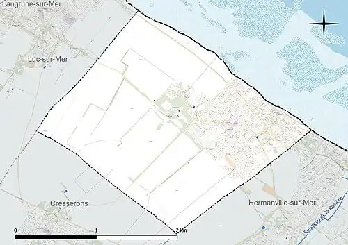 Carte en couleur présentant le réseau hydrographique de la commune