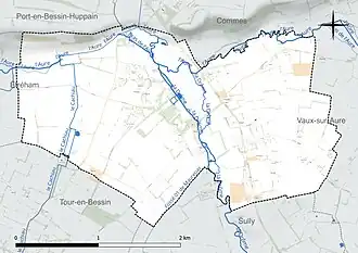 Carte en couleur présentant le réseau hydrographique de la commune
