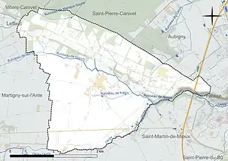 Carte en couleur présentant le réseau hydrographique de la commune
