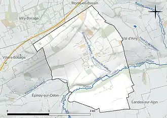 Carte en couleur présentant le réseau hydrographique de la commune