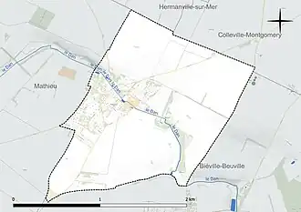 Carte en couleur présentant le réseau hydrographique de la commune