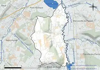 Carte en couleur présentant le réseau hydrographique de la commune