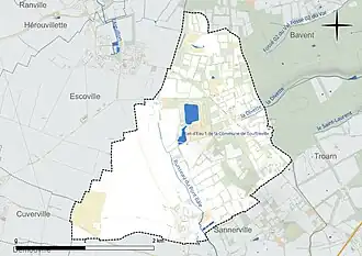 Carte en couleur présentant le réseau hydrographique de la commune
