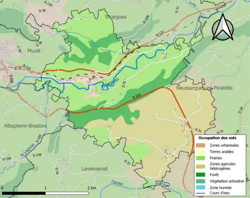 Carte en couleurs présentant l'occupation des sols.