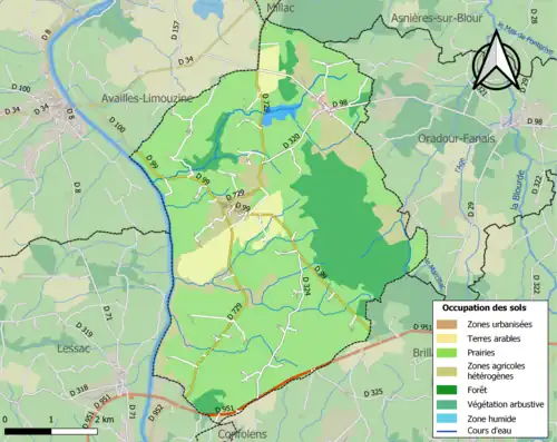 Carte en couleurs présentant l'occupation des sols.