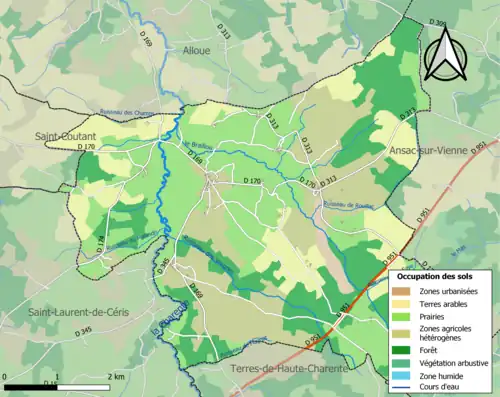 Carte en couleurs présentant l'occupation des sols.