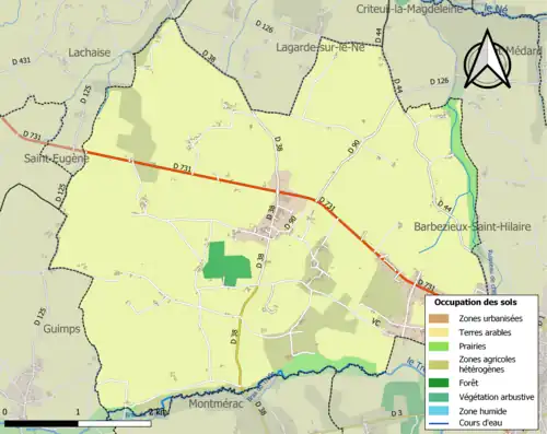 Carte en couleurs présentant l'occupation des sols.