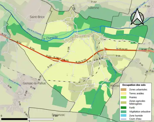 Carte en couleurs présentant l'occupation des sols.
