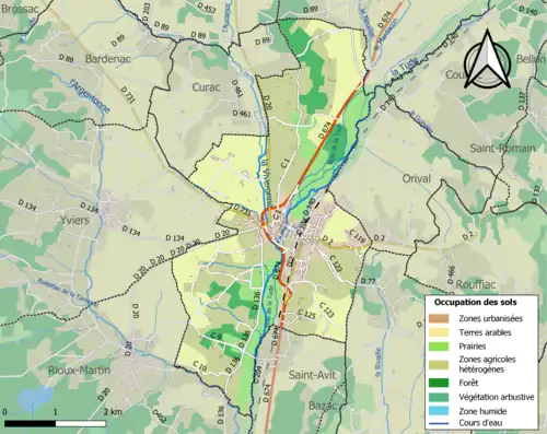 Carte en couleurs présentant l'occupation des sols.