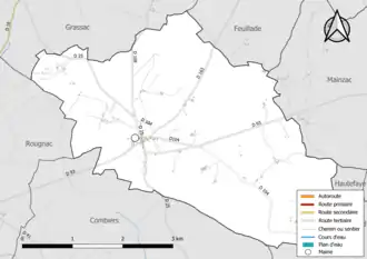 Carte en couleur présentant le réseau hydrographique de la commune
