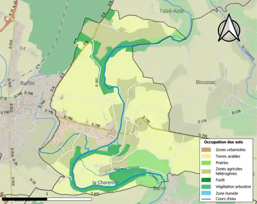 Carte en couleurs présentant l'occupation des sols.