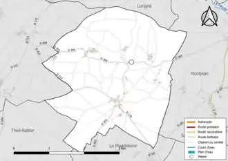 Carte en couleur présentant le réseau hydrographique de la commune